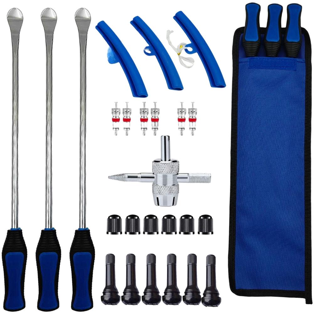 15 Inch Tire Change Kit with Heavy Duty Steel Tire Levers Valve Core Tool and Wide Angled Spoon Tip for Vehicle Use