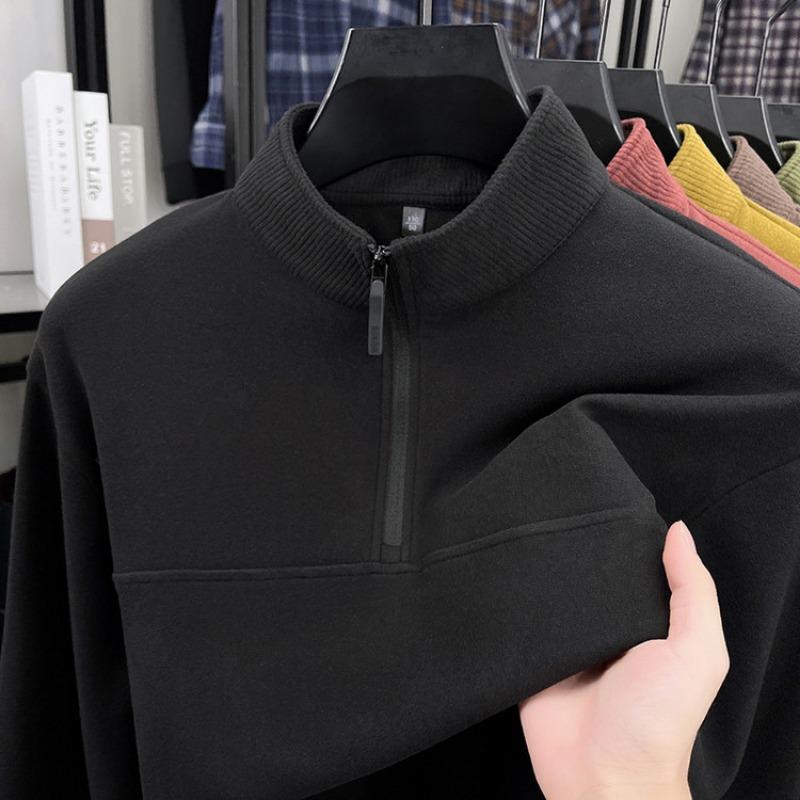 Men S Casual Thick Fleece Stand Collar Long Sleeve Pullover Sweatshirt