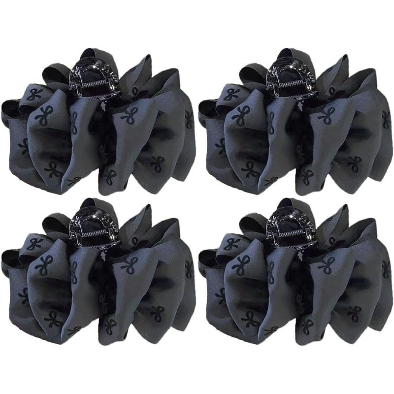 New Temperament Bow Hair Clip Women's Black Satin Shark Clip Fashion Hair Accessories