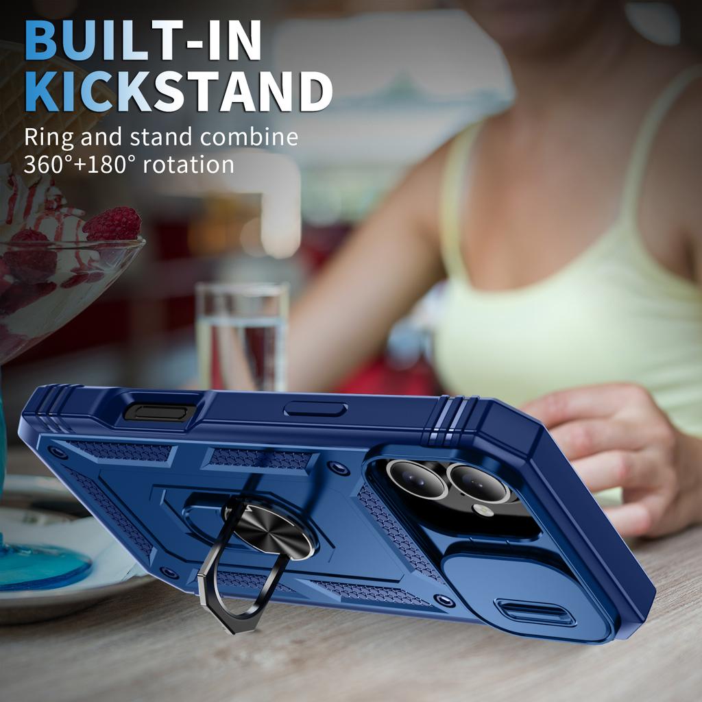 360 Degree Rotating Magnetic Ring Holder Phone Case for iPhone 16 15 14 Plus 12 13 Mini with Camera Slide Cover Protection