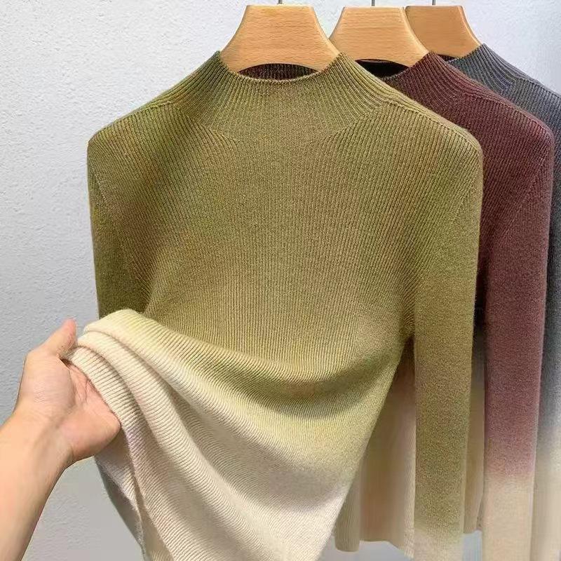 Damen Strick-Basisschicht mit Farbverlauf und halbem Rollkragen, die im Herbst und Winter schlank aussieht, und mit einer stark dehnbaren Basisschicht getragen wird.