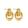 Vintage Three Layers Mini Knot Stud Earrings for Women Gold Plated Twisted Small Circle Stainless Steel Earring Punk Jewelry