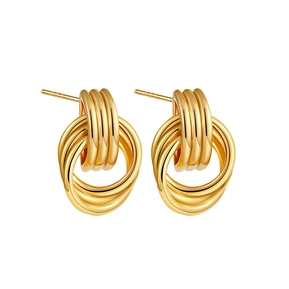 Vintage Three Layers Mini Knot Stud Earrings for Women Gold Plated Twisted Small Circle Stainless Steel Earring Punk Jewelry