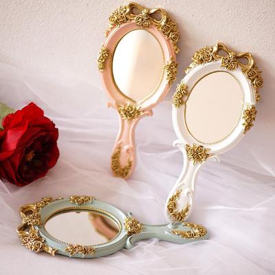 European Retro Handheld Makeup Mirror, Portable Single-sided Handle Mirror, Beauty Shop Makeup Mirror, Home Decor Gift Mirrors