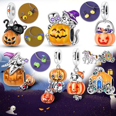 Halloween Anhänger Perle Anhänger Kupfer Kürbis Hexe Puppe Skelett Mumie Süßigkeiten Charm Passt Armband Halskette Schmuck