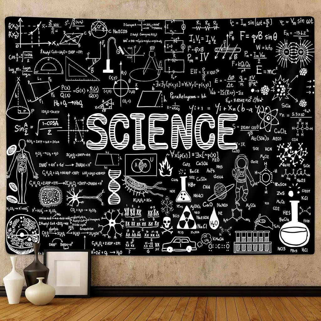 PAOPOED Science Tapestry for Classroom, Education Lab Backdrop Decor for Students Math Table Cloth Tapestries Wall Hanging for College Dorm Living