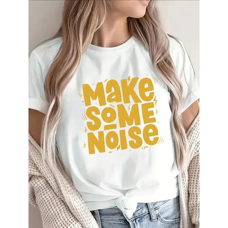 Womens Black Bold Make Some Noise Yellow Print Short Sleeve Casual Tee