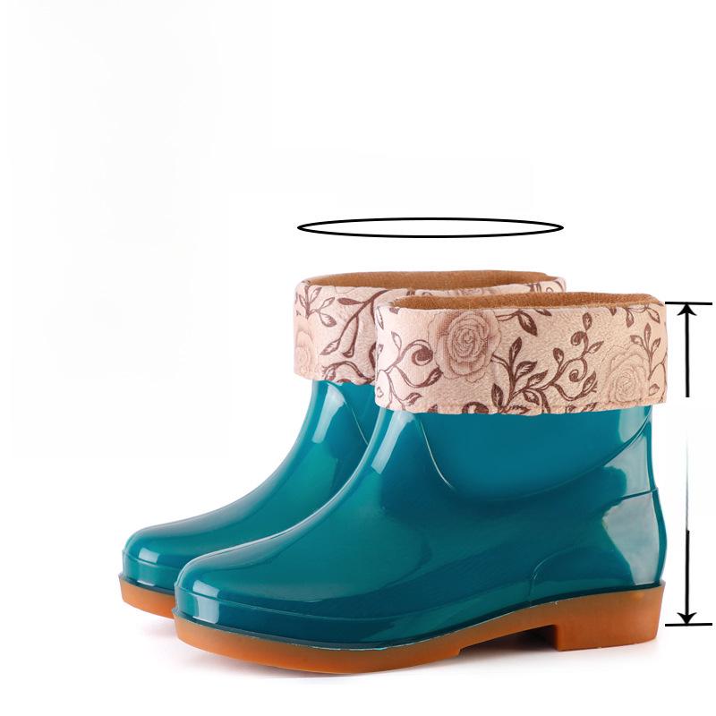 Women's Double Back Low Tube Non-Slip Rain Boots - Waterproof, Fashionable, Warm Cotton Lining, Ideal for Kitchen and Work.