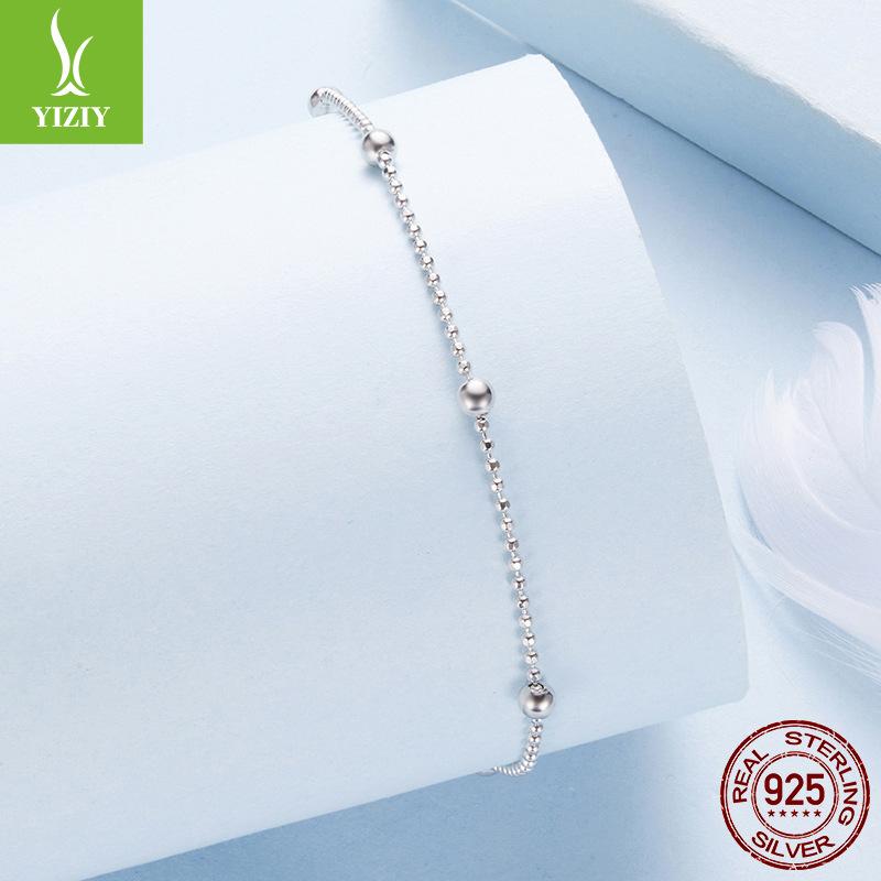 Simple Plain Silver Bead Chain Anklet Women'S Exquisite And Small S925 Sterling Silver Versatile Anklet Jewelry