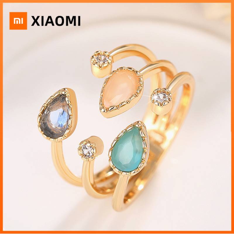 Xiaomi Huitan Women Gold Color Opening Ring Inlaid Multiple Colors Pear Bright CZ Luxury Wedding Party Lady Accessories Jewelry Gift