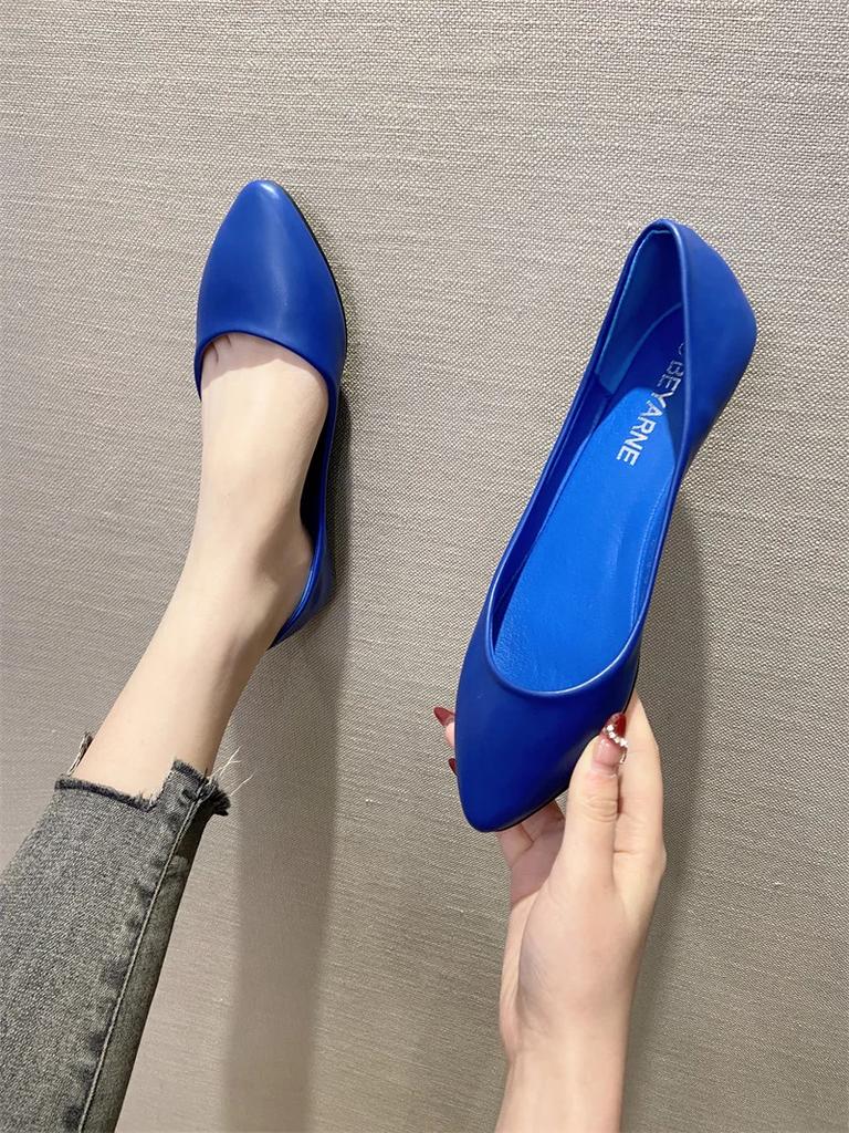 Flache Schuhe für Damen, lila, weiches Leder, weiche Sohle, Bonbonfarbe, heller Mund, einzelne Schuhe, große Größe