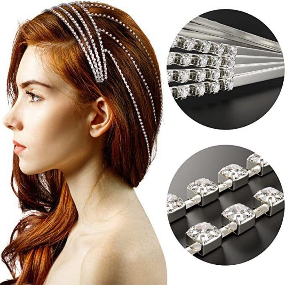 Reflection Crystal Hair Chain Exaggerated Design Shiny Hair Accessories  Wedding Party