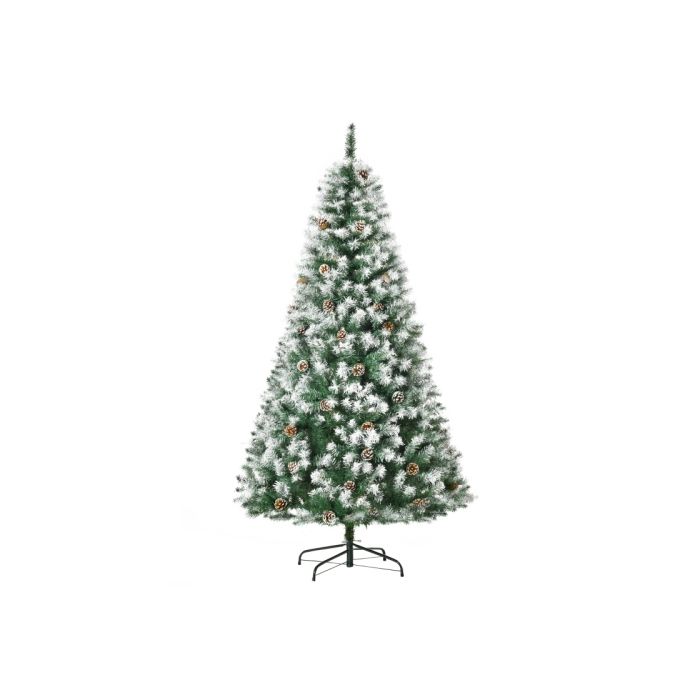 HOMCOM Sapin De Noël Artificiel, 800 Branches, 61 Pommes De Pin, Pointes Enneigées, Ignifuge, 180 Cm