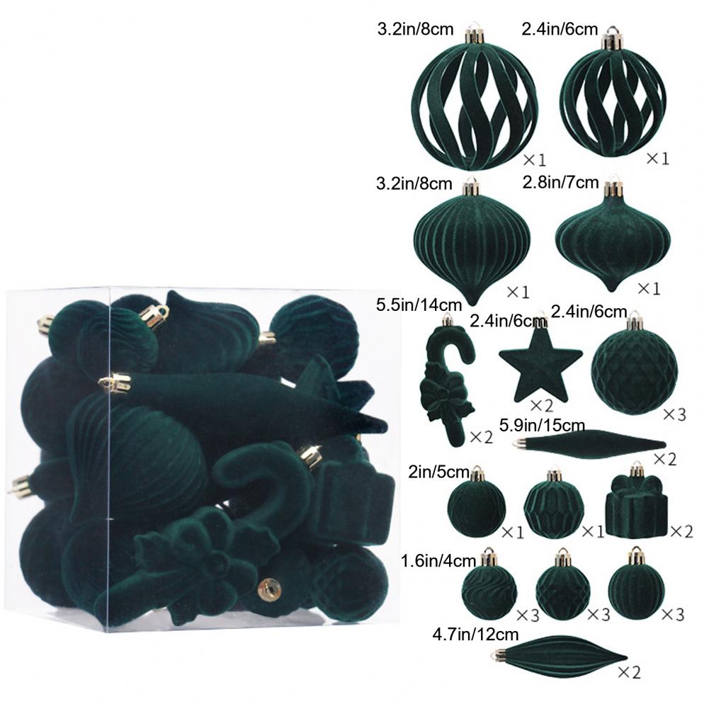 28 Pcs Velvet Christmas Tree Ornaments Set Flocked Balls Star Xmas Tree Hanging Decoration for Holiday Party Decor
