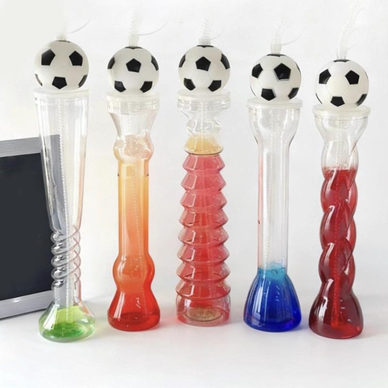Football Water Bottles Sipper Cups For Milk Tea Coffee Juice Portable Transparent Straws Juice Mug For Birthday Party Fan Bar