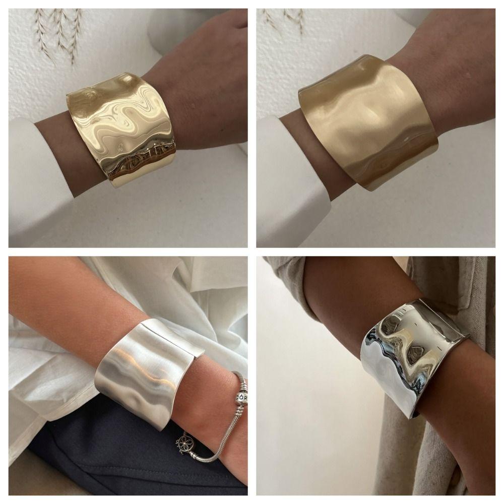 Textured Exaggerated Bracelet Geometry Wide Side Bangle Personality Simple Metal Bracelet  Daily