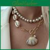Seashell Necklace Boho Style Chunky Chain With Artificial Pearl For Summer Beach Vacation