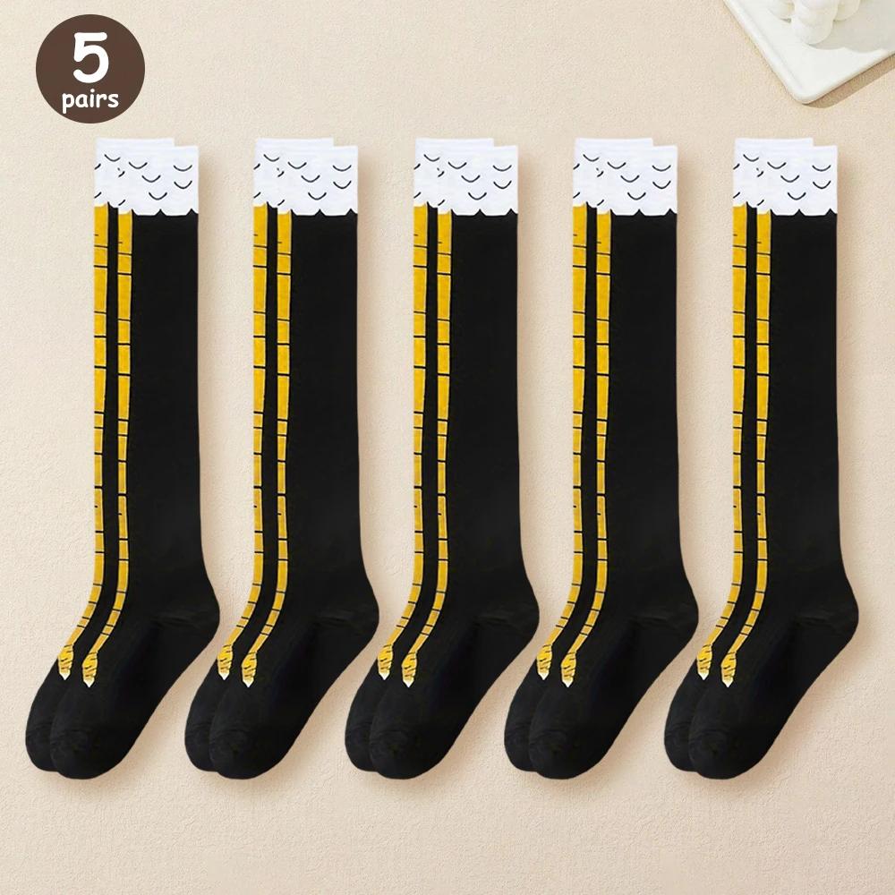 1/2/5 Pairs Women Knee High Socks Trendy Cartoon Funny Chicken Claw Socks Fitness Sports Casual Slim Leg Long Tube Socks Women