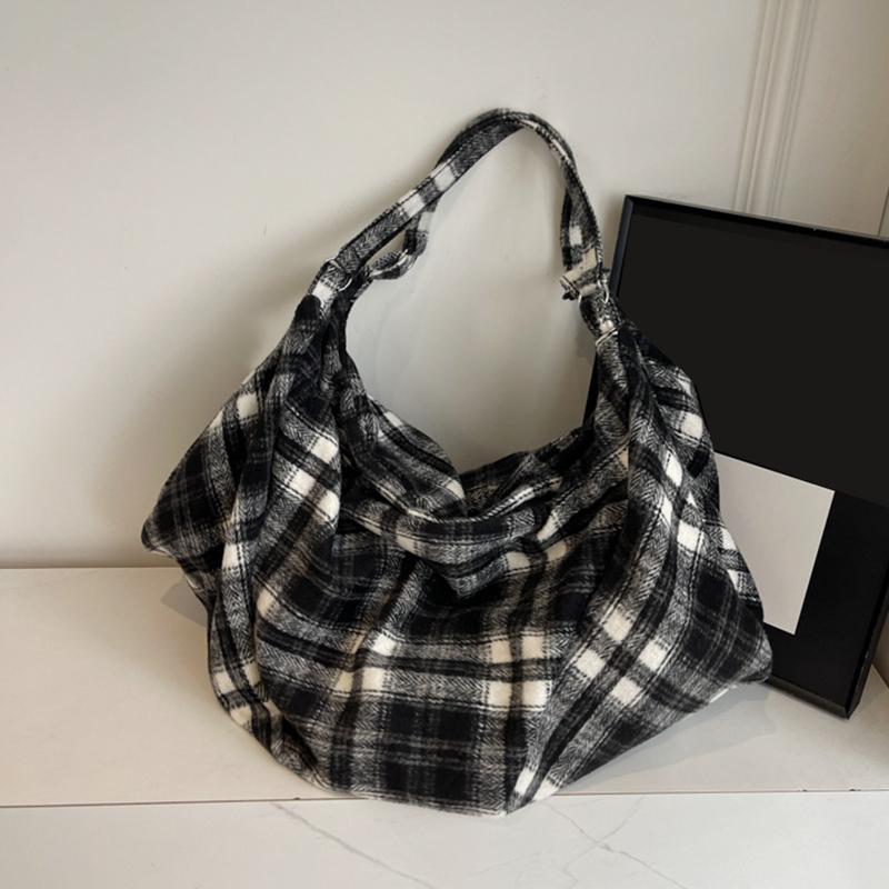 Chic Plaid Nylon Large Capacity Tote Bag Women Casual Top Handle Hobo Shoulder Shopper with Fixed Strap For Daily Work CLE