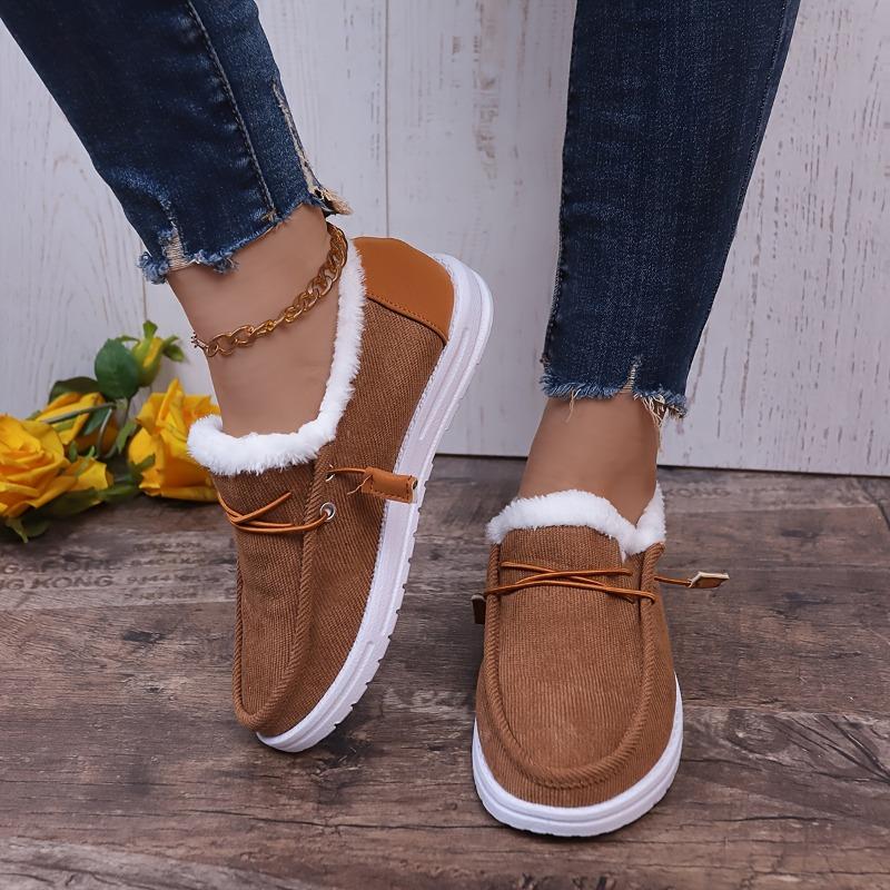 Women's Winter Warm Boots with Plush Corduroy Lining TPR Sole - Round Toe Ankle Boots in Beige, Black, Light Blue, Brown | Cozy Casual Shoes