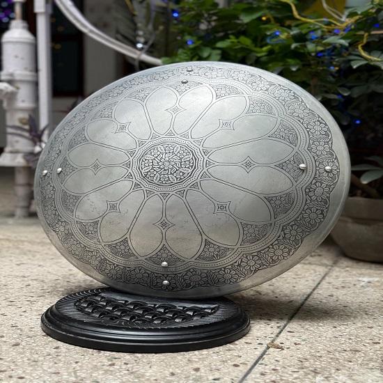 Aluminium Round Shield With Deep Etched Rose Window Mandala Floral Shield Wall Art