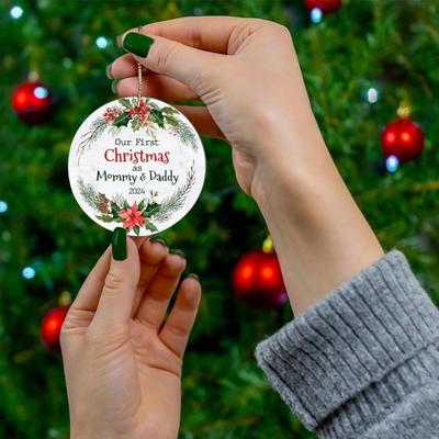 Our First Christmas As Mommy & Daddy Ornament Acrylic 2025 Baby's First Christmas Pendant with Santa Claus Pattern for Xmas Tree