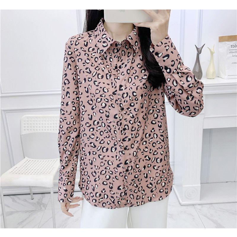 

2023 Women s Spring Clothing Fashion Korean Style Leopard Print Print Elegant Lapel Single Breasted Loose Easiest for Match Irregular Shirt Leopard print Print L