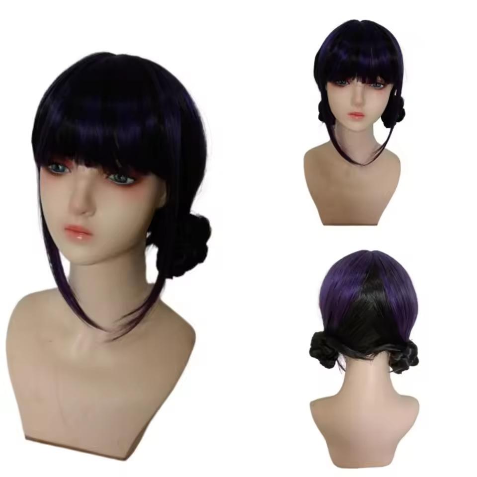 Anime Long Purple Braiding Hair Extension Ponytail Wig Cosplay Halloween Golden Costume Pink Black Bun Synthetic Wig Girl Kids