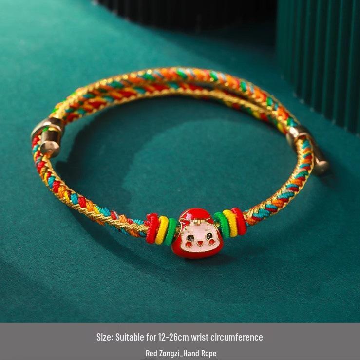 Five-Colored Dragon Boat Festival Zongzi Bracelet - Handmade Red Rope for Men, Women, Children, Baby Gifts