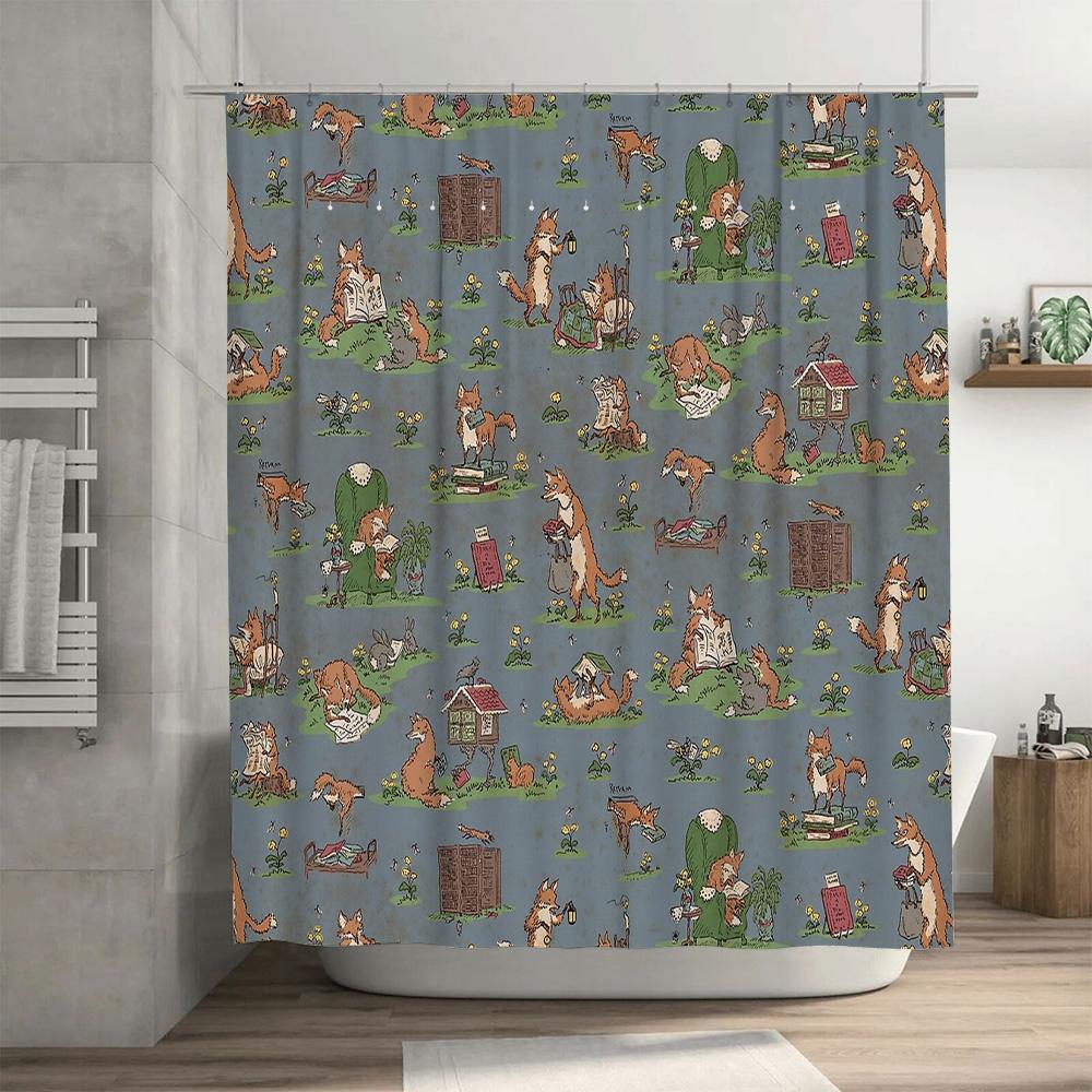 Bathroom Shower Curtain Forest Fox Animal Pattern Waterproof Fabric Decor Vintage Rustic Farmhouse Shower Liner