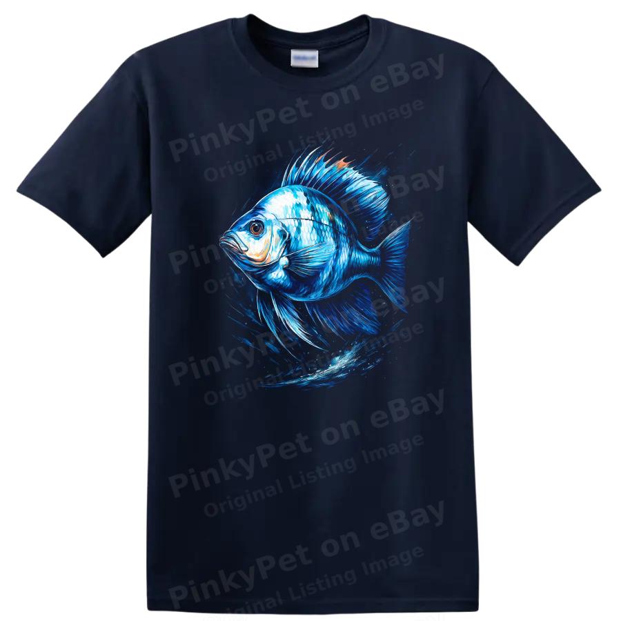 Blue Fish Graphic T Shirt Ocean Life Tropical Design Watercolor Tee