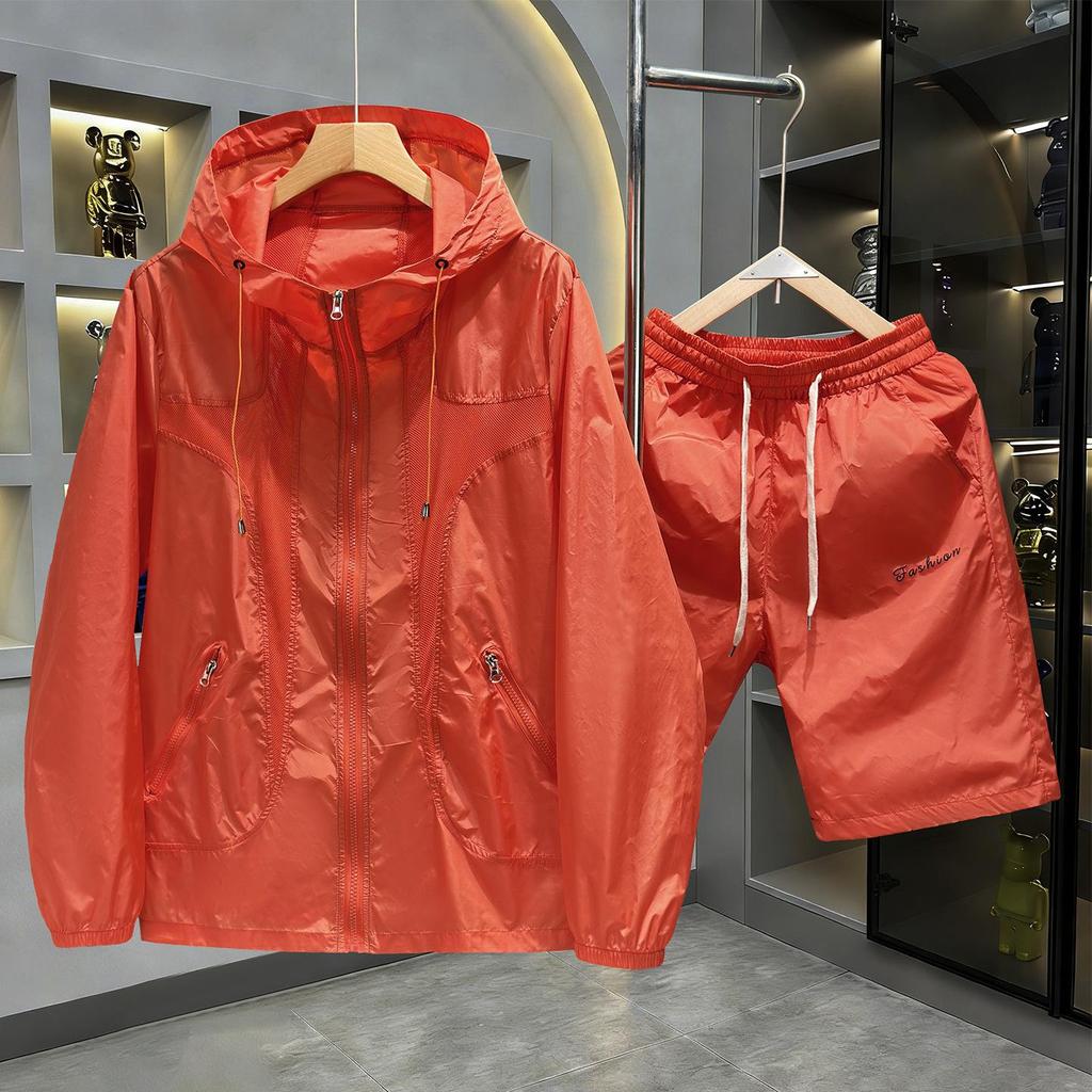Men's Plus Size Summer Sports Sun Protection Set: Quick-Dry Breathable Loose Shorts & Jacket
