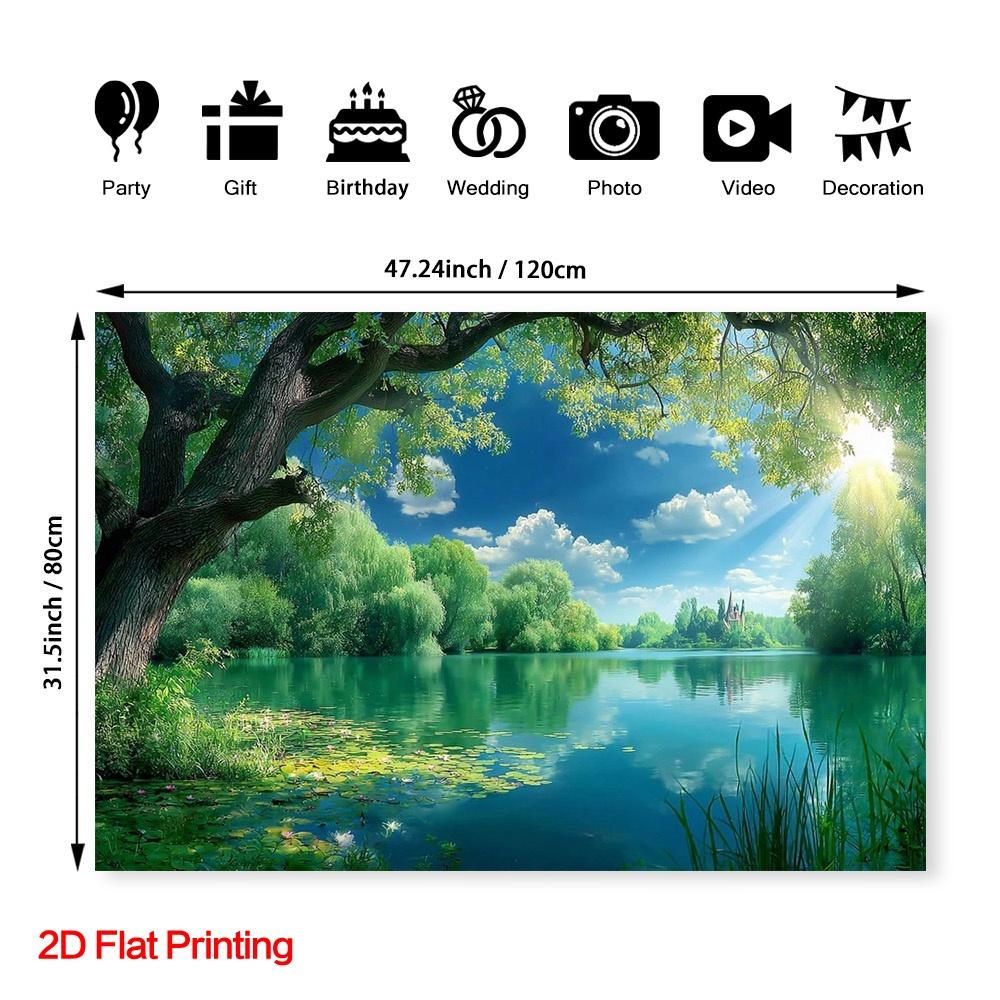One Summer Lake-side Photography Backdrop Fabric Made of Polyester Is Highly Suitable for Garden Living Room and Wedding