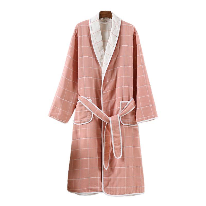 Cotton Absorbent Bathrobe Pajamas Men's and Women's Couple Nightgown Soft Plaid Men's Pure Cotton Pajamas Homewear Women's