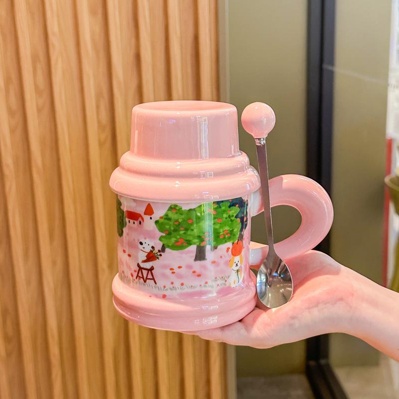 Cute Fairy Tale Puppy Water Cup Couple High Value Ceramic Mug with Lid Spoon Birthday Graduation Gift for Boys and Girls