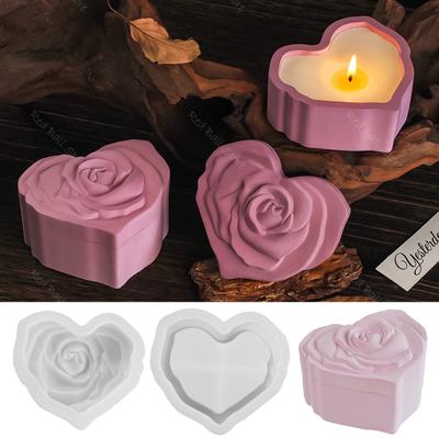 Kabartma Gül Çiçek Saklama Kutusu Silikon Kalıpları Reçine Mum Kavanoz Süsleme Kalıbı Aşk Retro Mumluk Kalp Beton Bardak Kalıbı