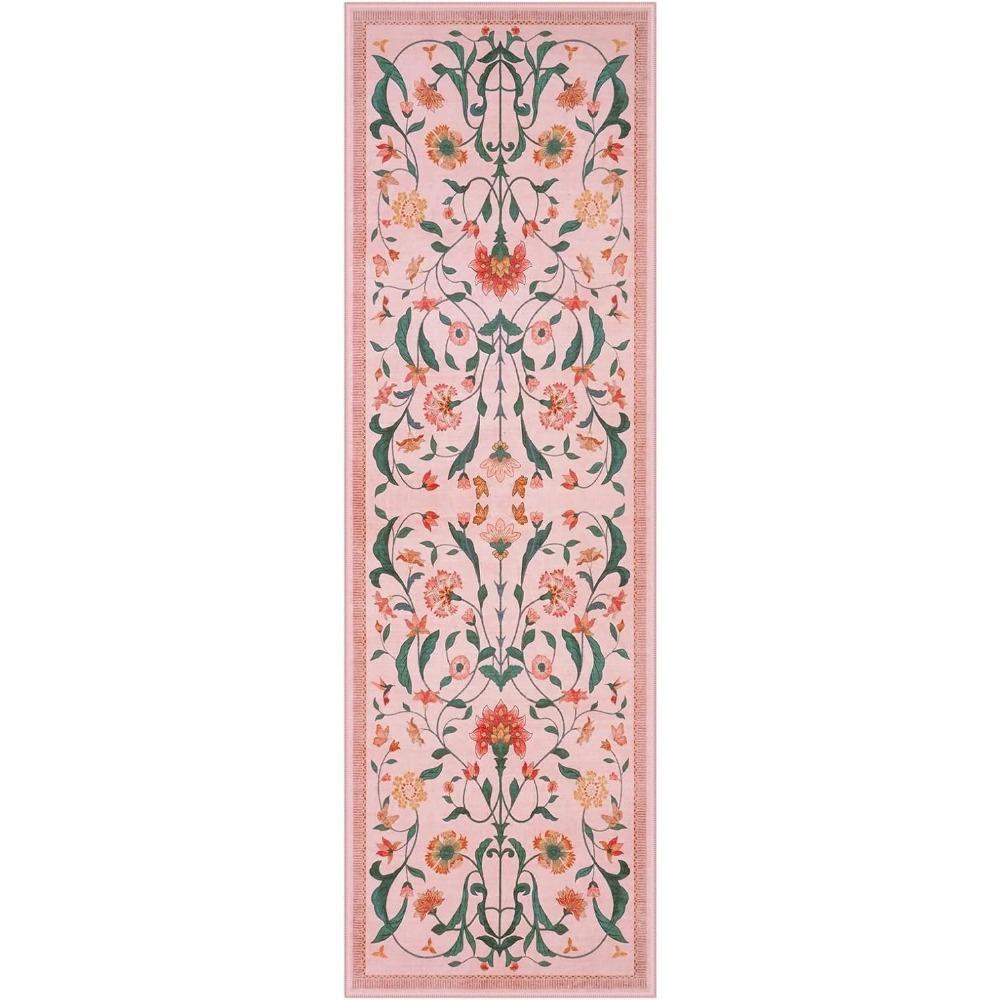

Runner Rug Corridor Carpet Bedside Bedroom Bohemian Style Flowers Mat Hallway Rugs Foldable Machine Washable Home Decoration 50x160cm
