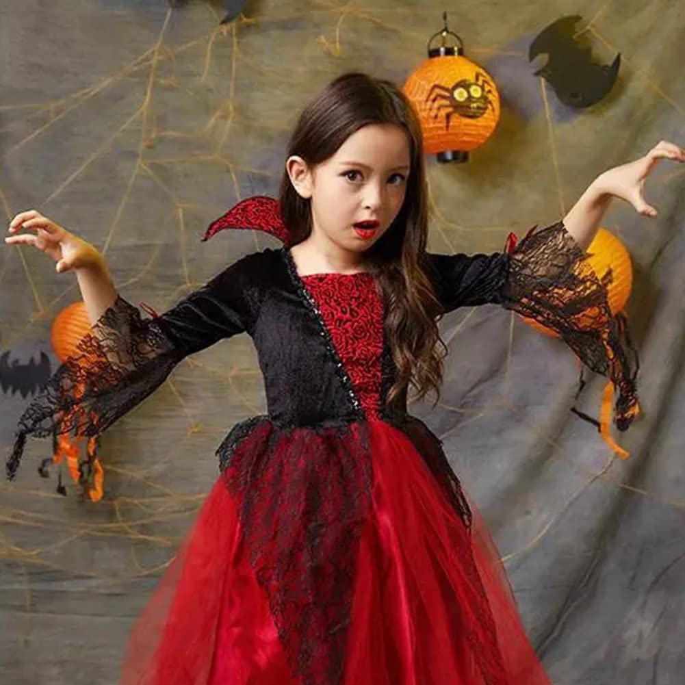 Formemory Halloween Kids' Vampire Cosplay Costume for Girls, Princess Dress, Halloween Witch Dress Costume (Size S)