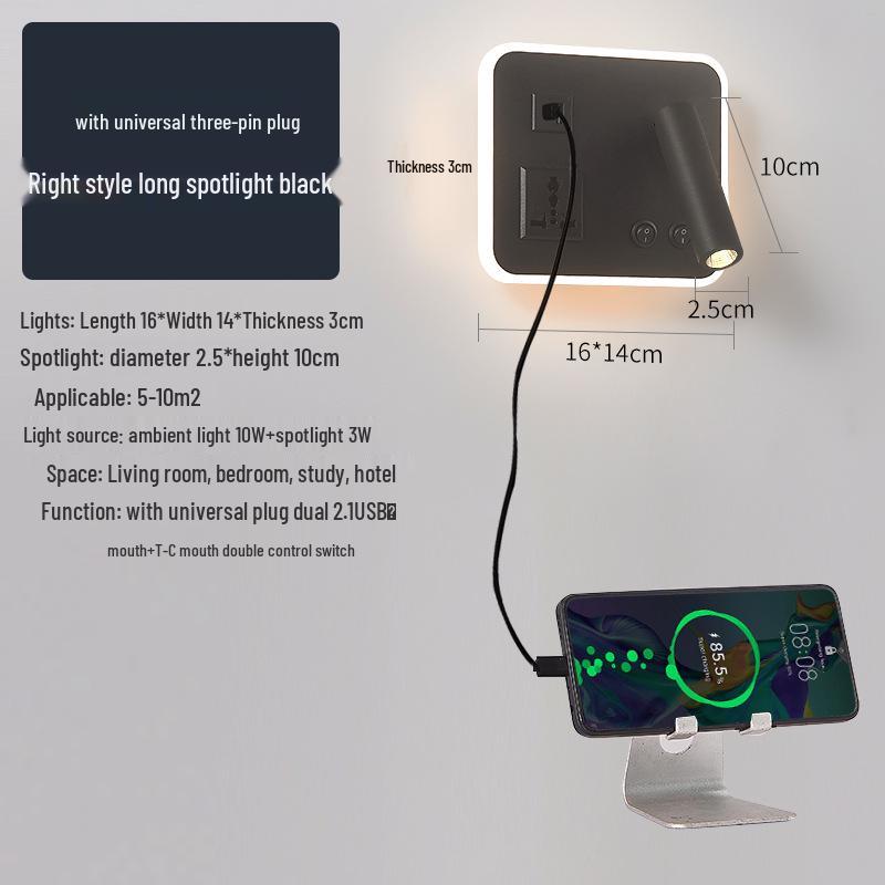 Modern Minimalist Indoor LED Wall Lamp with USB Reading Light for Bedroom or Living Room.