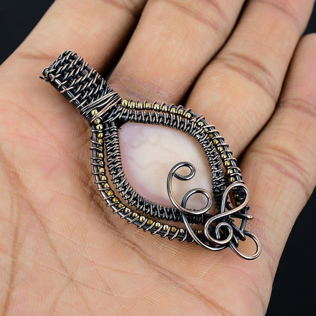 Pink Opal Handmade Gemstone Pendant, 999 Copper Wire Wrapped Pendant Unique Design Jewelry, For Women
