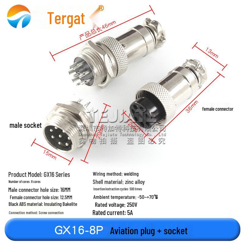 GX16 M16 Aviation Plug Socket: 2 to 10-Pin Male & Female Connector