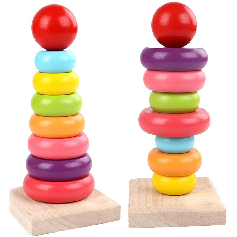 Rainbow Tower Stacker Children Wooden Toys Size Recognition Puzzle Montessori Educational Supplies Gifts For Kids Toy TMZ