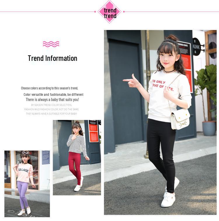 2022 Girls' Elastic Pencil Pants, Ages 3-12, Spring/Autumn Skinny Long Pants