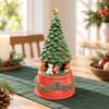 Holiday Ornament Festive Carved Conifer Tree Music Box with Decorative Base for Shelf Decoration,