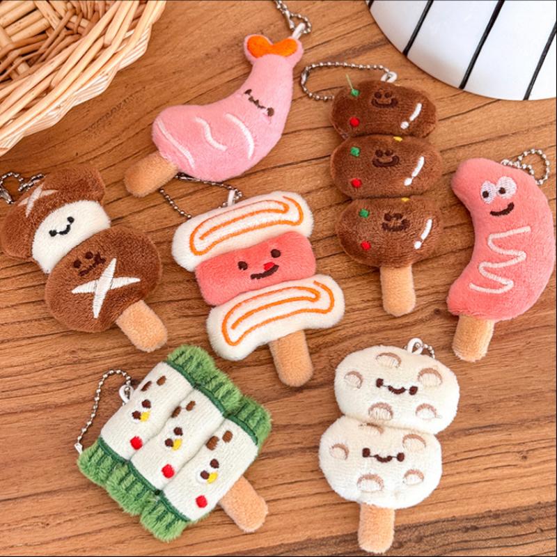 Cute Simulation Japanese Street Food Oden Skewer Plush Keyring Kawaii Food Stuffed Doll Pendant Bag Charm Trendy Accessory Gift
