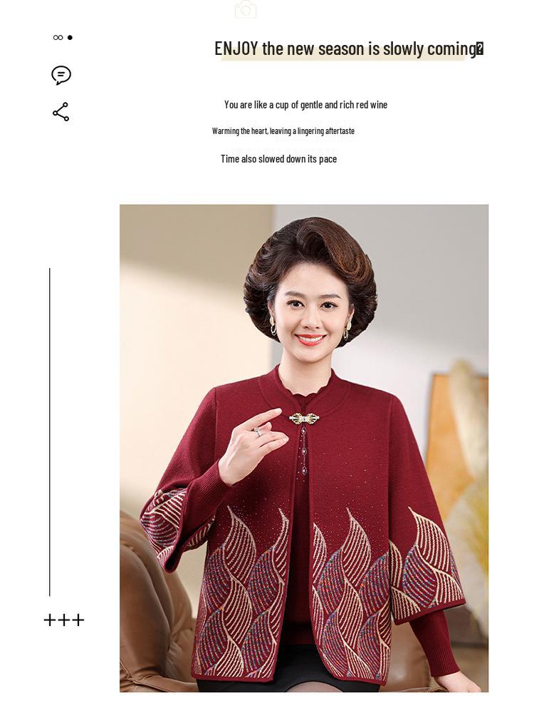 Autumn/Winter Knit Cardigan & Sweater Coat Set for Middle-Aged Women - Ideal for Mother-in-Law Wedding Banquet