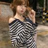 Korean Style Fake Two-Piece Striped Long-Sleeve T-shirt for Women - 2026 Spring/Autumn Slimming Flattering Top