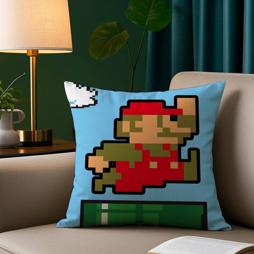 Cartoon M-MarioS Game Pillow Case Plush Fabric Soft Pillowcase Double Sided Print Sofa Cushion Cover Throw