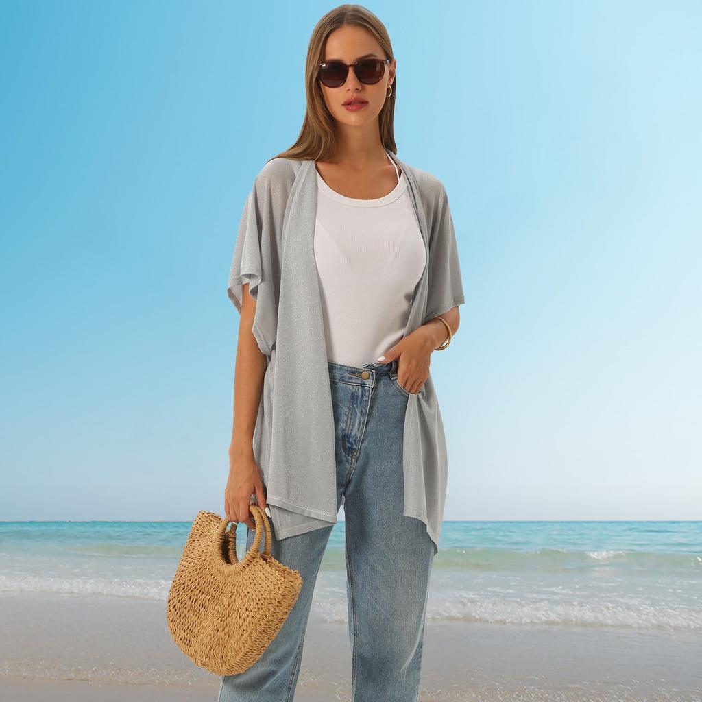 Women's Fashion Beach Solid Color Loose Beach Dress Patchwork Hollow Cover Up