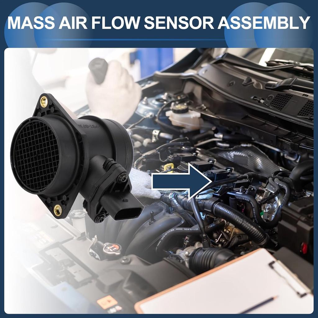 Mass Air Flow Sensor Assembly, MAF Sensor No.06A906461T for Volkswagen Jetta 2005 2.0L L4 Black, 1 Pc